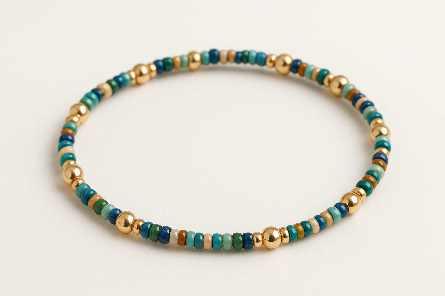 14k Gold filled and seed bead bracelet, stretchy and unique